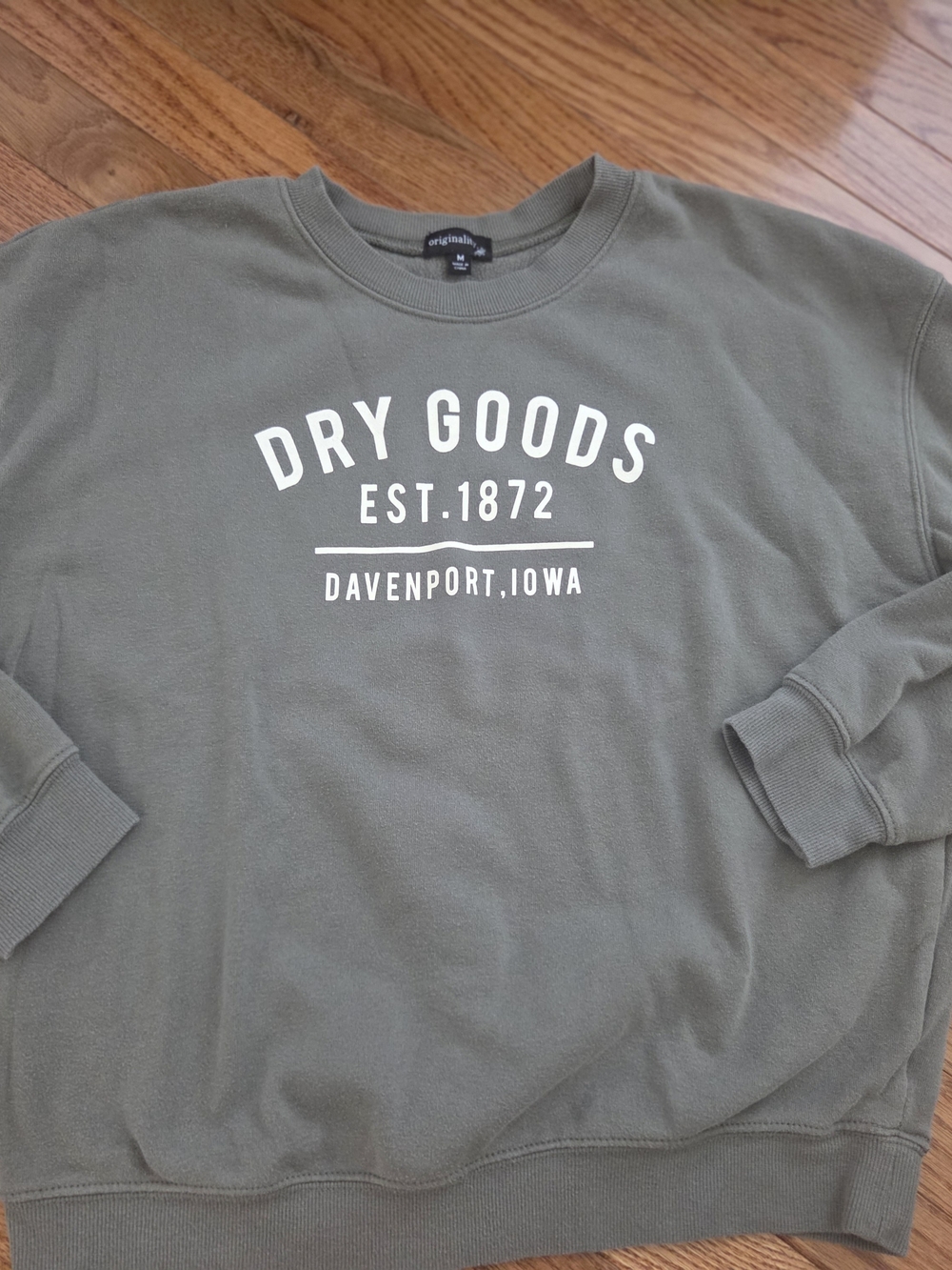 Dry Goods Olive Crewneck Sweatshirt with White Logo
